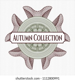  Green and Red rosette. Linear Illustration with text Autumn Collection inside