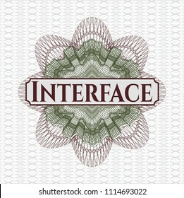 Green and Red rosette. Linear Illustration with text Interface inside