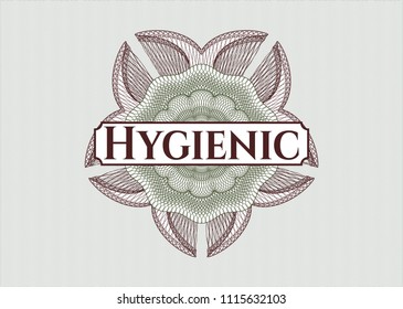 Green and Red rosette. Linear Illustration with text Hygienic inside