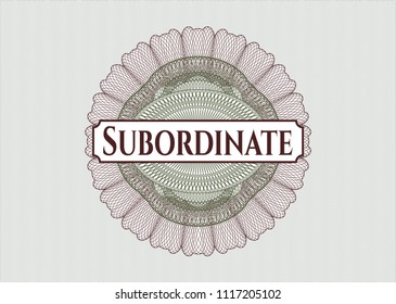 Green and Red rosette. Linear Illustration with text Subordinate inside