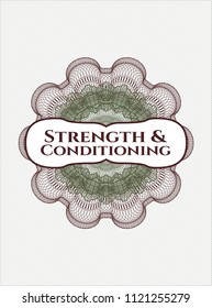 Green and Red rosette. Linear Illustration with text Strength and Conditioning inside