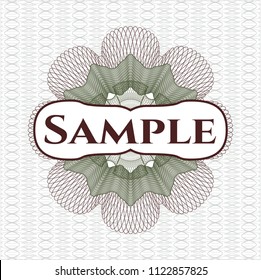 Green and Red rosette. Linear Illustration with text Sample inside