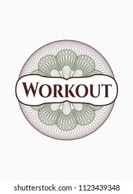Green and Red rosette. Linear Illustration with text Workout inside