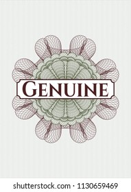 Green and Red rosette. Linear Illustration with text Genuine inside