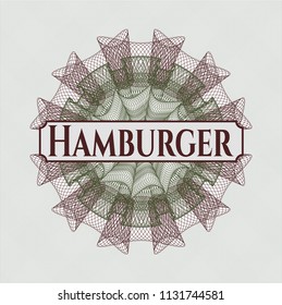 Green and Red rosette. Linear Illustration with text Hamburger inside