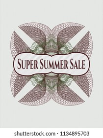 Green and Red rosette. Linear Illustration with text Super Summer Sale inside