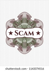 Green and Red rosette. Linear Illustration with text Scam inside