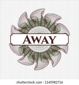 Green and Red rosette. Linear Illustration with text Away inside
