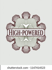 Green and Red rosette. Linear Illustration with text High-powered inside