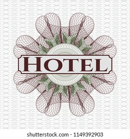 Green and Red rosette. Linear Illustration with text Hotel inside