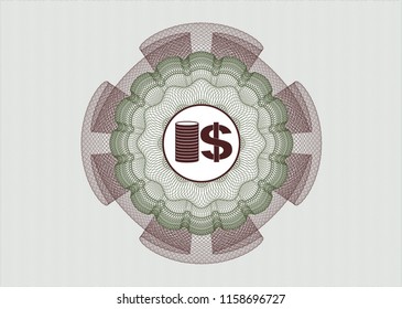 Green and Red rosette. Linear Illustration with stack of coins icon inside