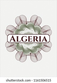 Green and Red rosette. Linear Illustration with text Algeria inside