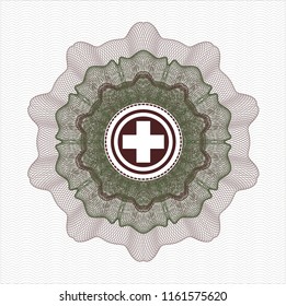 Green and Red rosette. Linear Illustration with medicine icon inside