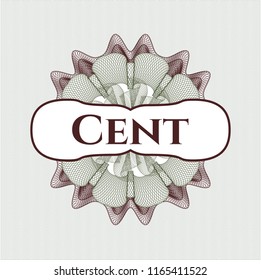 Green and Red rosette. Linear Illustration with text Cent inside