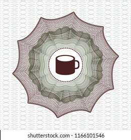 Green and Red rosette. Linear Illustration with coffee cup icon inside