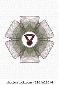 Green and Red rosette. Linear Illustration with medal icon inside
