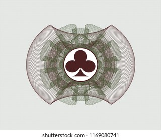 Green and Red rosette. Linear Illustration with poker clover icon inside