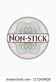 Green and Red rosette. Linear Illustration with text Non-stick inside