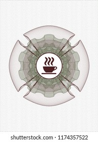 Green and Red rosette. Linear Illustration with coffee cup icon inside