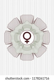 Green and Red rosette. Linear Illustration with female icon inside