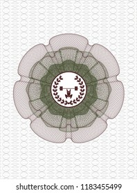 Green and Red rosette. Linear Illustration with weightlifting inside of crown icon inside