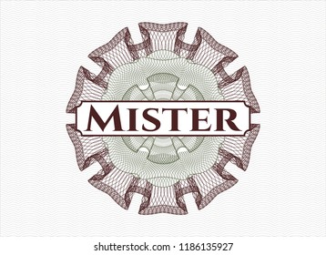Green and Red rosette. Linear Illustration with text Mister inside
