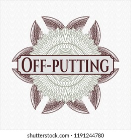 Green and Red rosette. Linear Illustration with text Off-putting inside