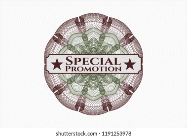Green and Red rosette. Linear Illustration with text Special Promotion inside