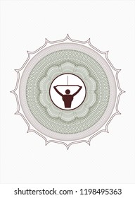 Green and Red rosette. Linear Illustration with lat pull down, exercise icon inside