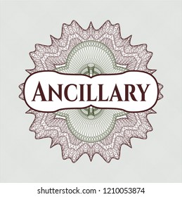 Green and Red rosette. Linear Illustration with text Ancillary inside