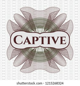 Green and Red rosette. Linear Illustration with text Captive inside