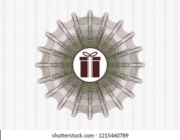 Green and Red rosette. Linear Illustration with gift box icon inside