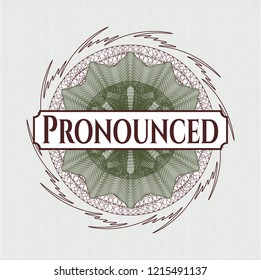 Green and Red rosette. Linear Illustration with text Pronounced inside