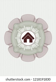 Green and Red rosette. Linear Illustration with home icon inside