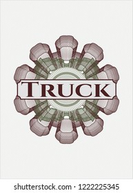 Green and Red rosette. Linear Illustration with text Truck inside