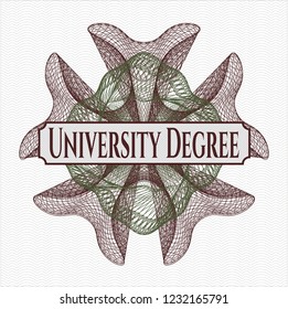 Green and Red rosette. Linear Illustration with text University Degree inside
