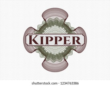 Green and Red rosette. Linear Illustration with text Kipper inside