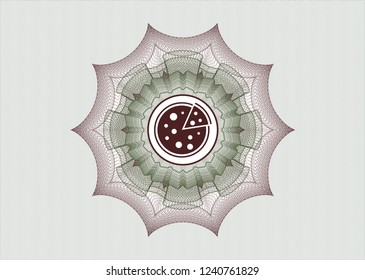Green and Red rosette. Linear Illustration with pizza icon inside