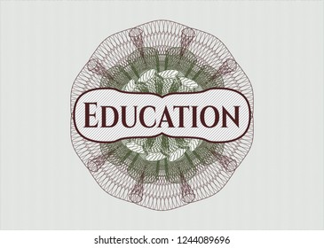 Green and Red rosette. Linear Illustration with text Education inside