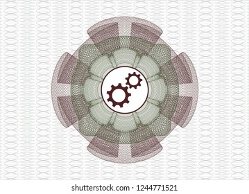 Green and Red rosette. Linear Illustration with gear, team work icon inside