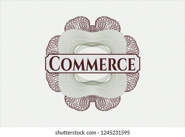 Green and Red rosette. Linear Illustration with text Commerce inside