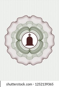 Green and Red rosette. Linear Illustration with tombstone icon inside
