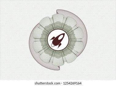 Green and Red rosette. Linear Illustration with rocket icon inside