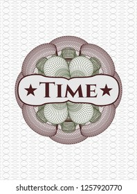 Green and Red rosette. Linear Illustration with text Time inside