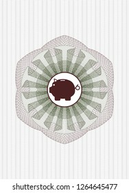 Green and Red rosette. Linear Illustration with piggy bank icon inside