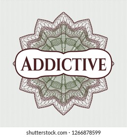 Green and Red rosette. Linear Illustration with text Addictive inside