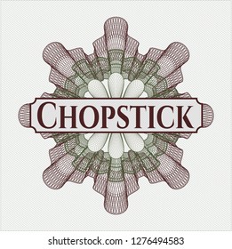 Green and Red rosette. Linear Illustration with text Chopstick inside