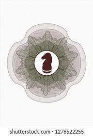Green and Red rosette. Linear Illustration with chess knight icon inside