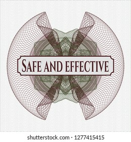 Green and Red rosette. Linear Illustration with text Safe and effective inside