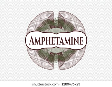 Green and Red rosette. Linear Illustration with text Amphetamine inside